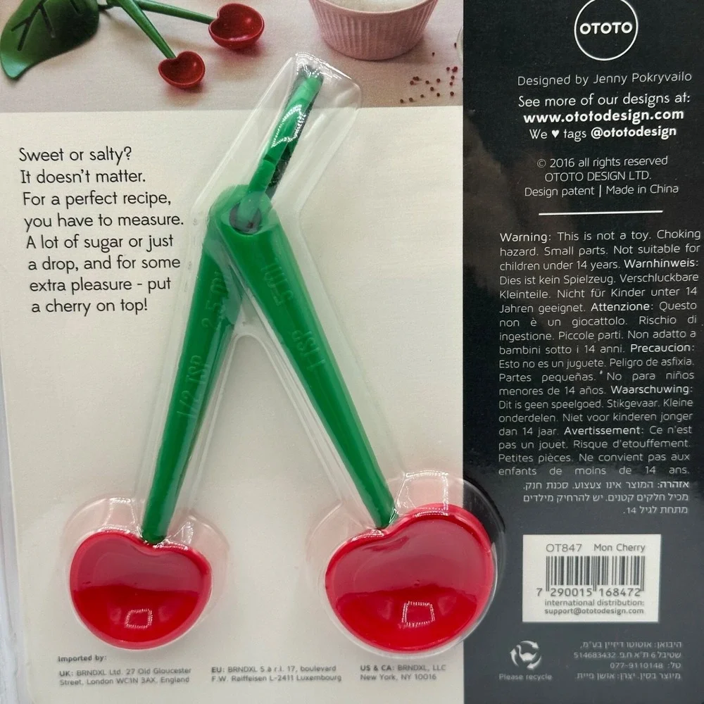 OTOTO Mon Cherry Measuring Spoons‎ & Egg Separator Set Red Green NEW
